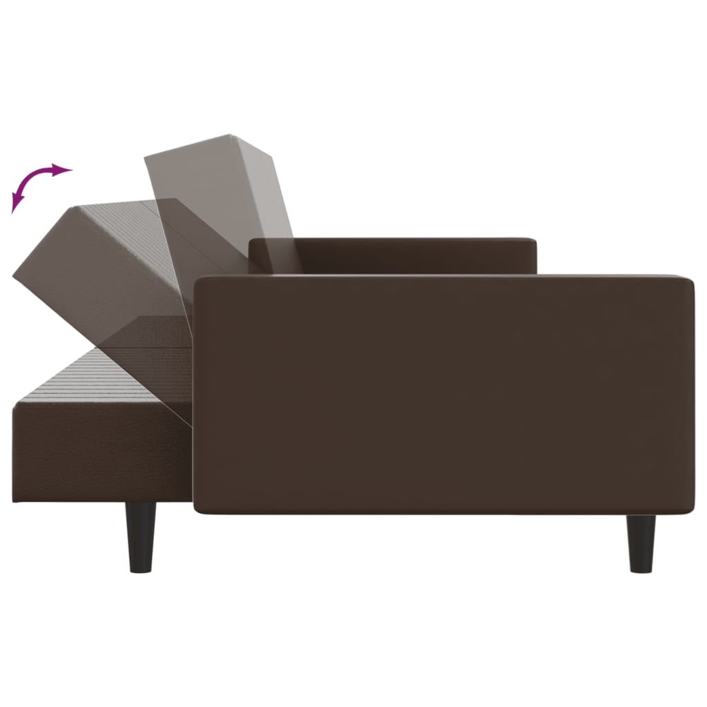2-seater sofa bed in brown faux leather