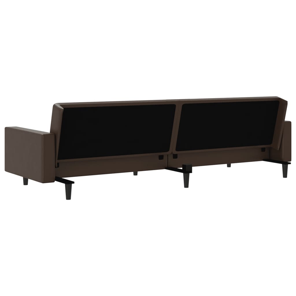 2-seater sofa bed in brown faux leather