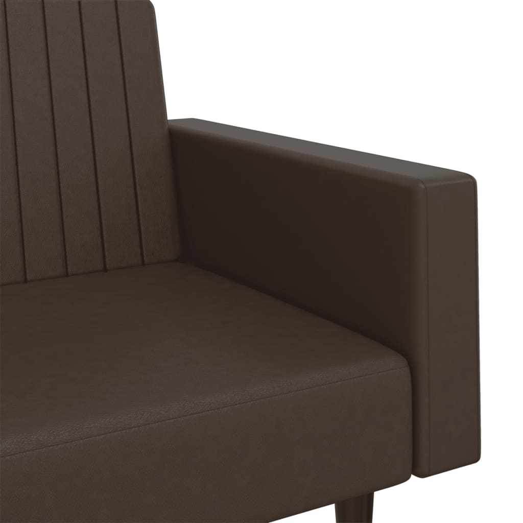2-seater sofa bed in brown faux leather