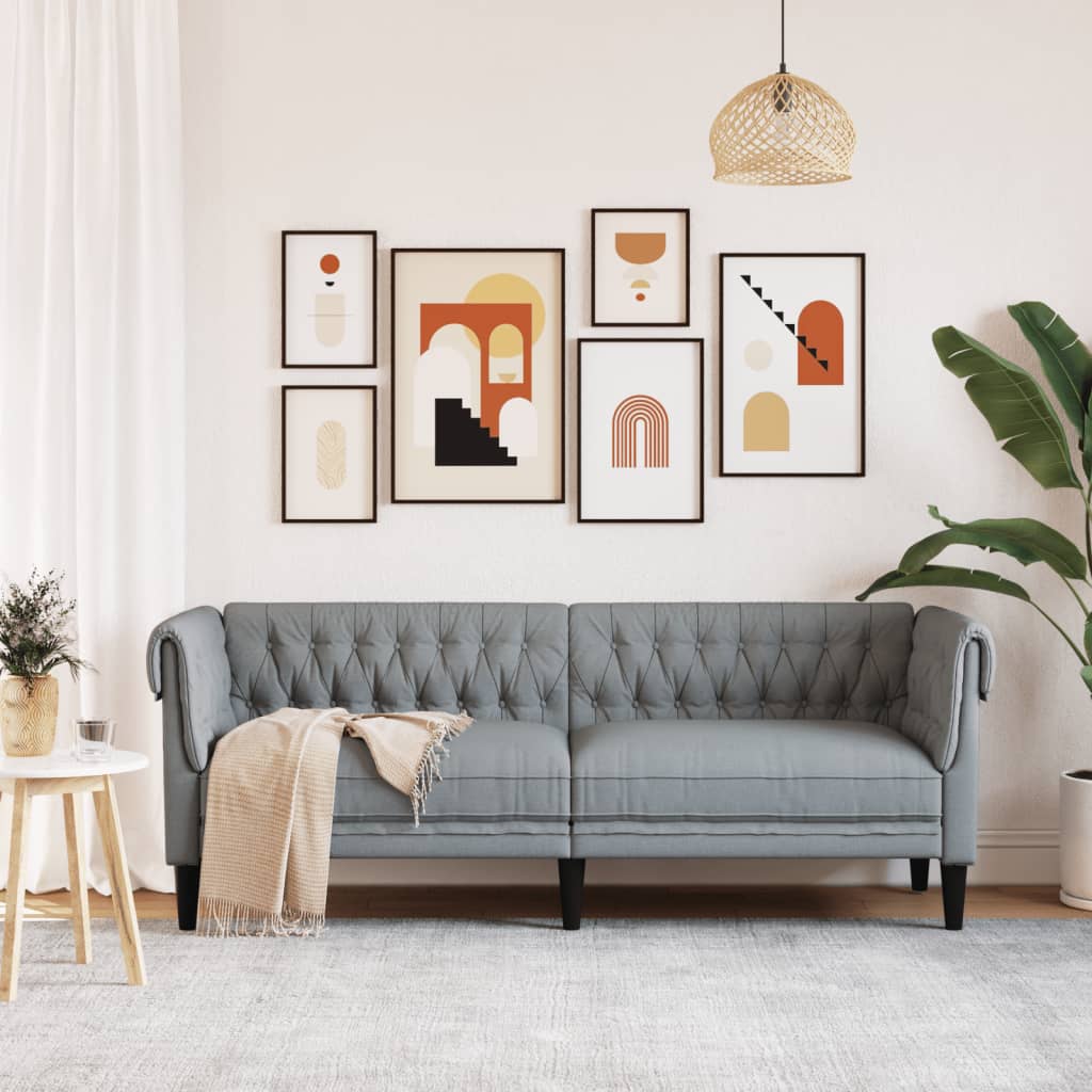 Chesterfield 3-seater sofa in light grey fabric
