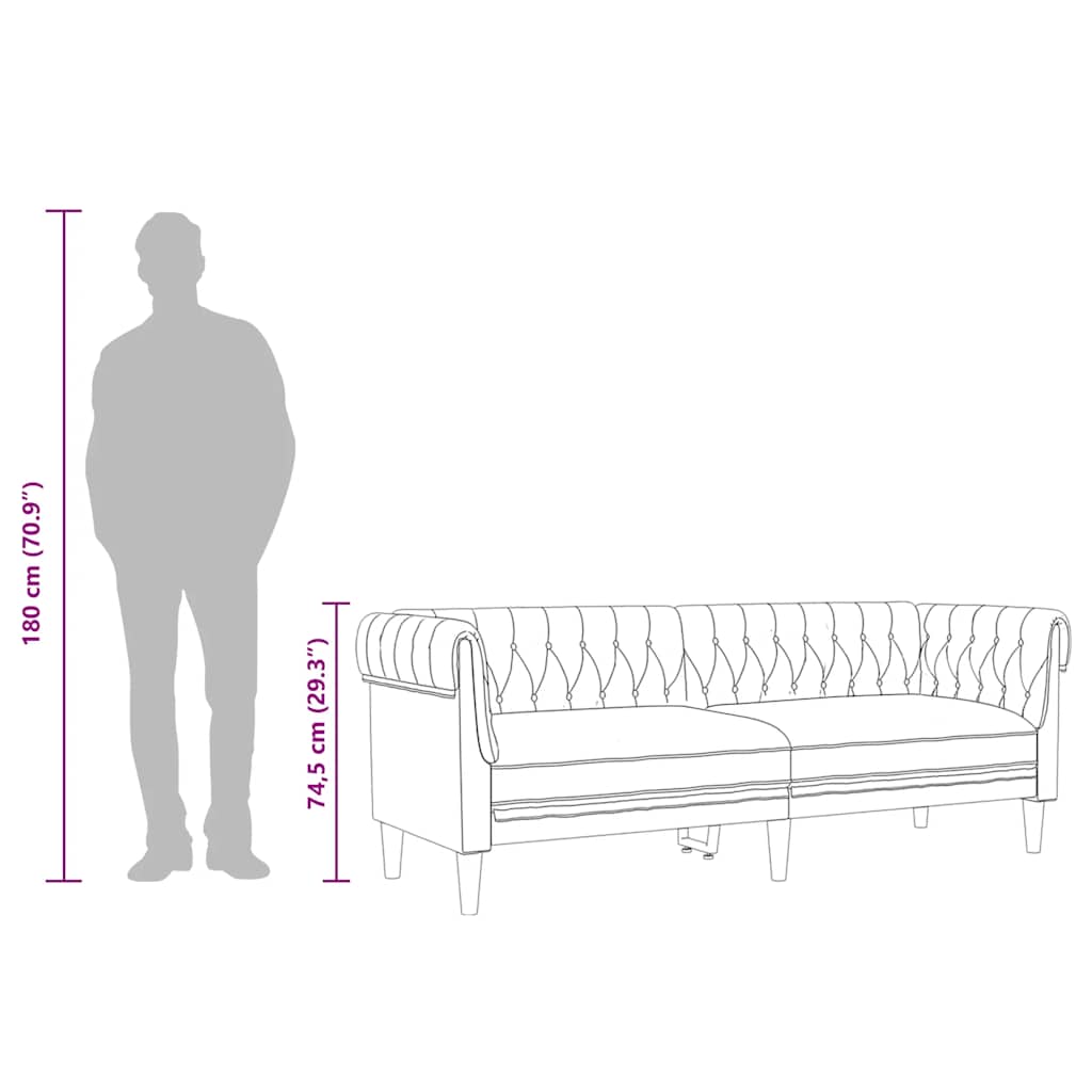 Chesterfield 3-seater sofa in light grey fabric