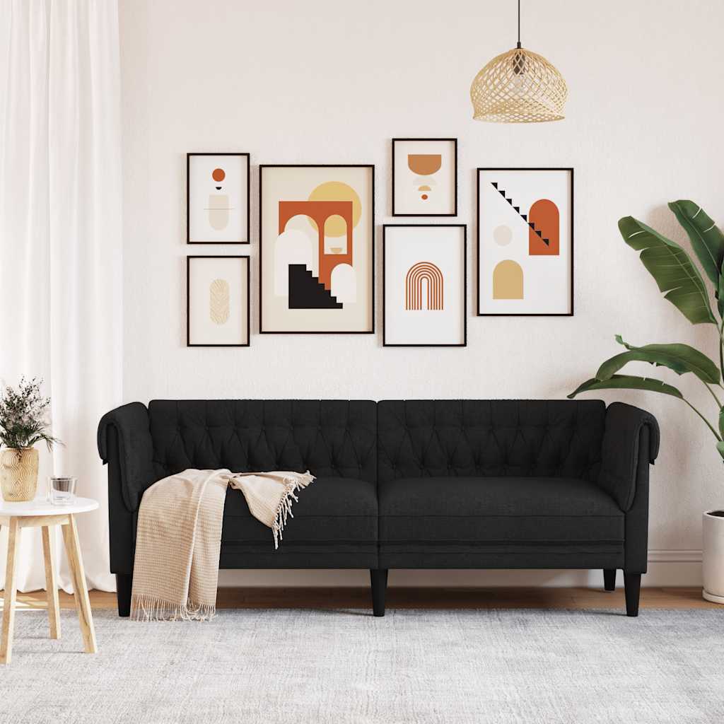 Chesterfield 3-seater sofa in black fabric