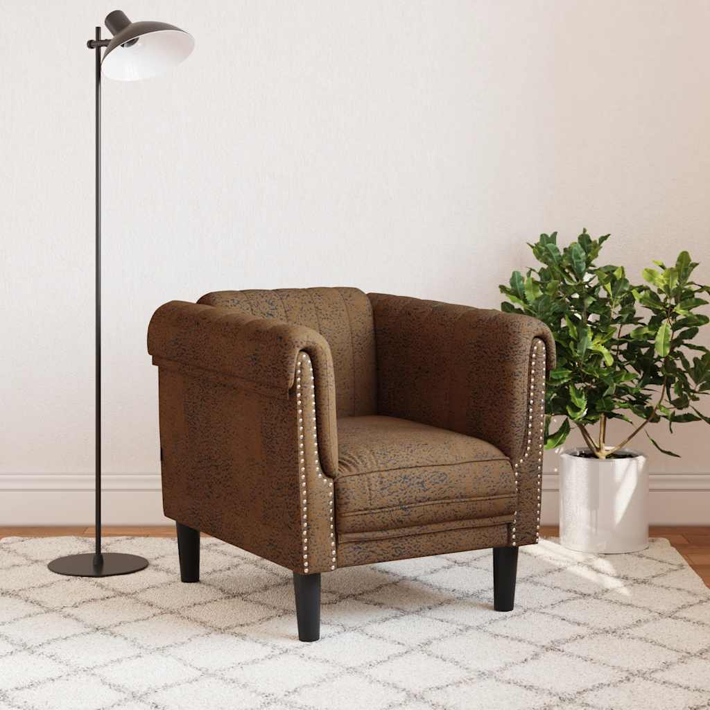 Brown faux suede armchair
