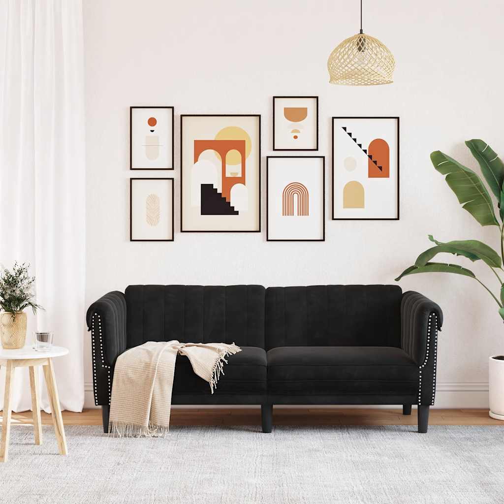 2 seater black velvet sofa