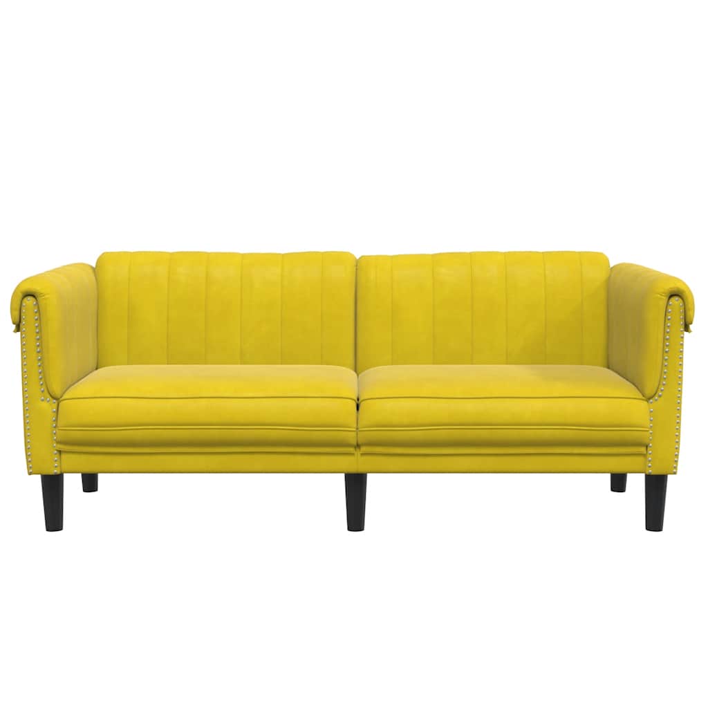 Yellow velvet 2-seater sofa