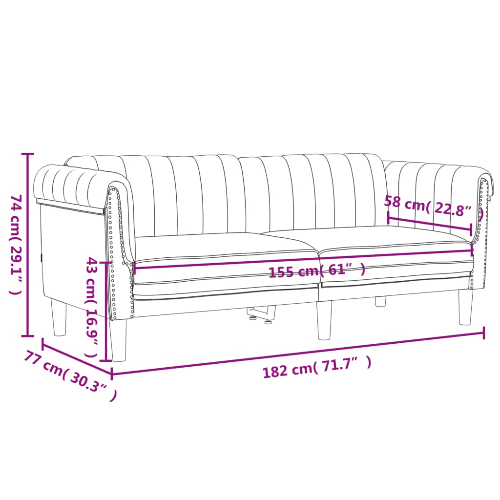 Yellow velvet 2-seater sofa