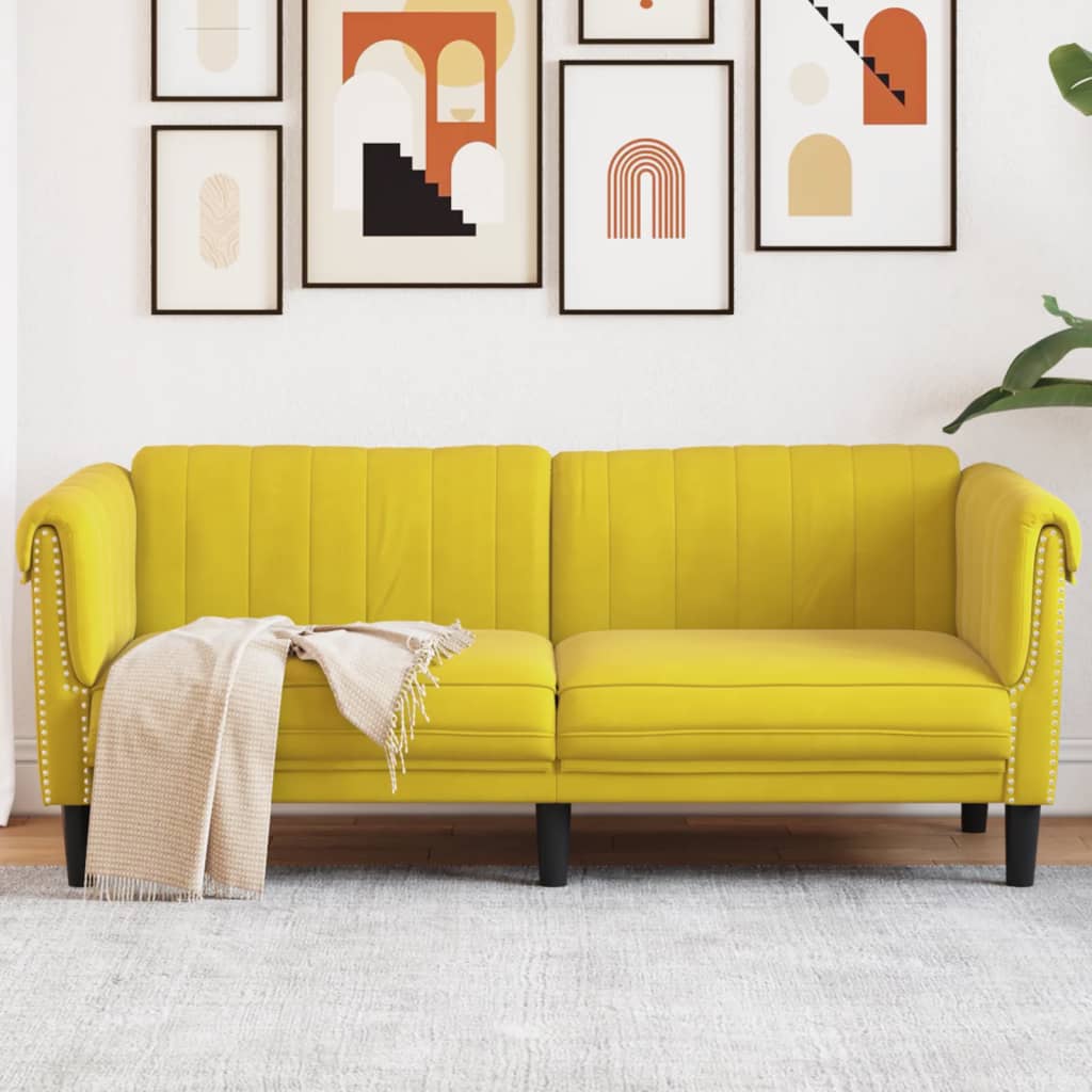 Yellow velvet 2-seater sofa