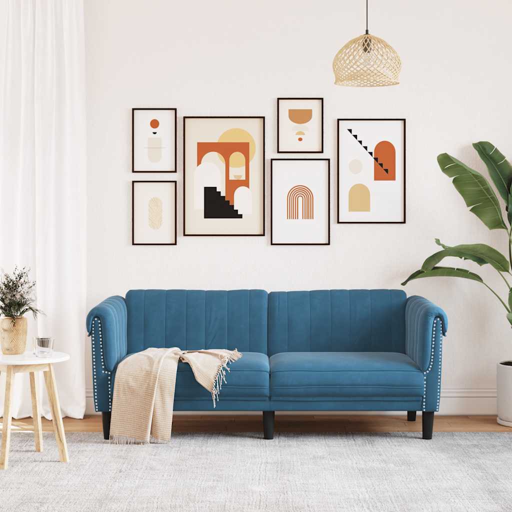 2 seater blue velvet sofa