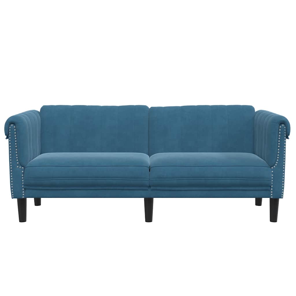 2 seater blue velvet sofa