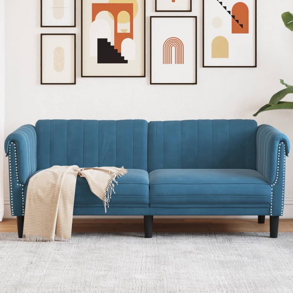 2 seater blue velvet sofa