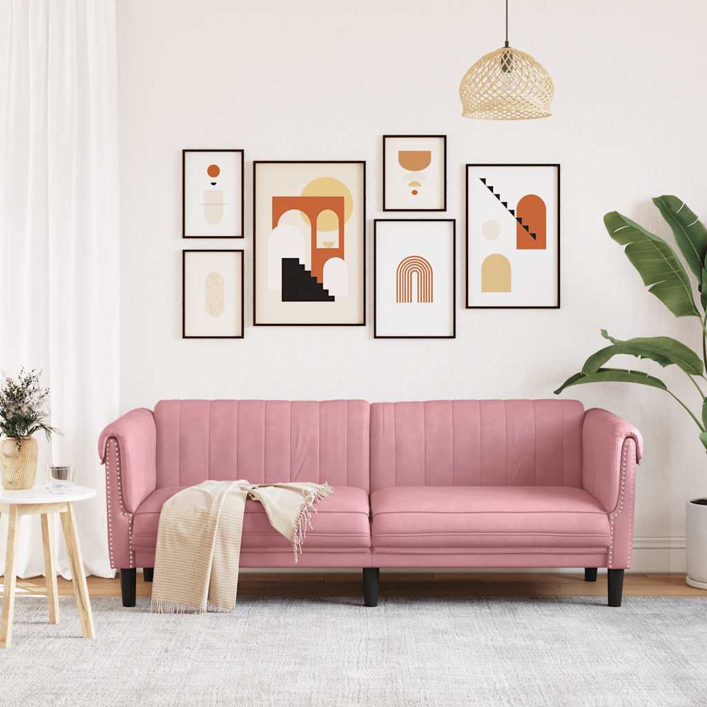 3-seater pink velvet sofa
