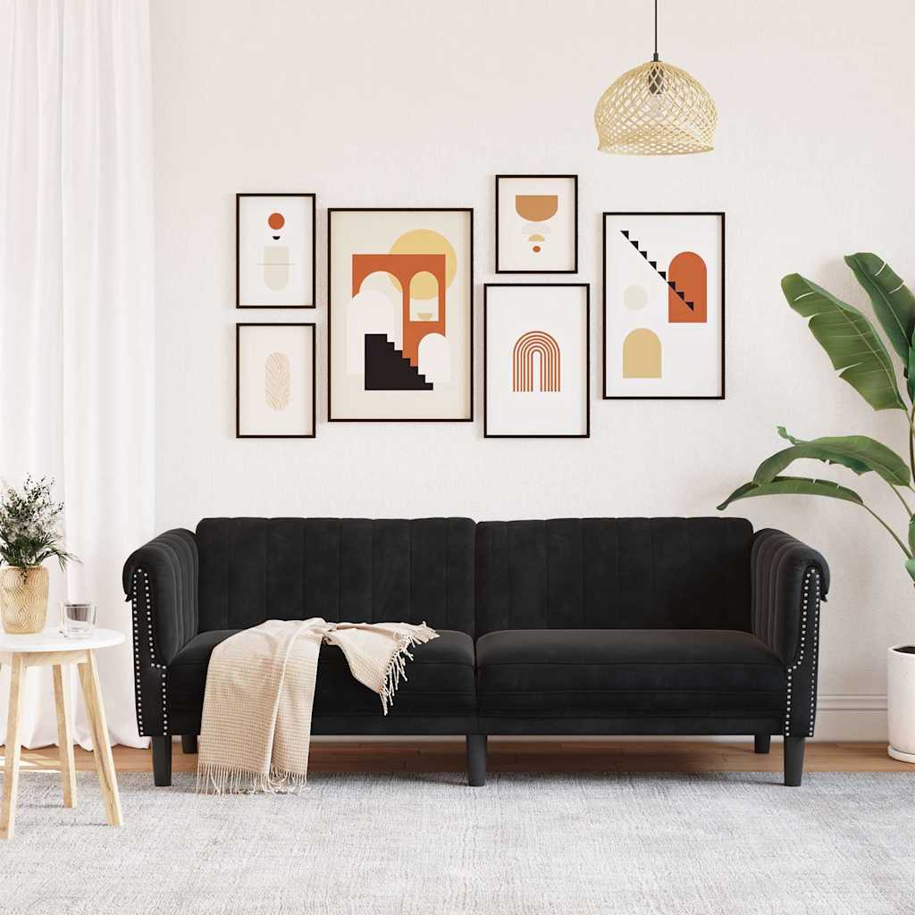 3 seater black velvet sofa