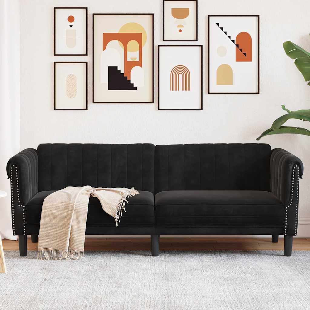 3 seater black velvet sofa