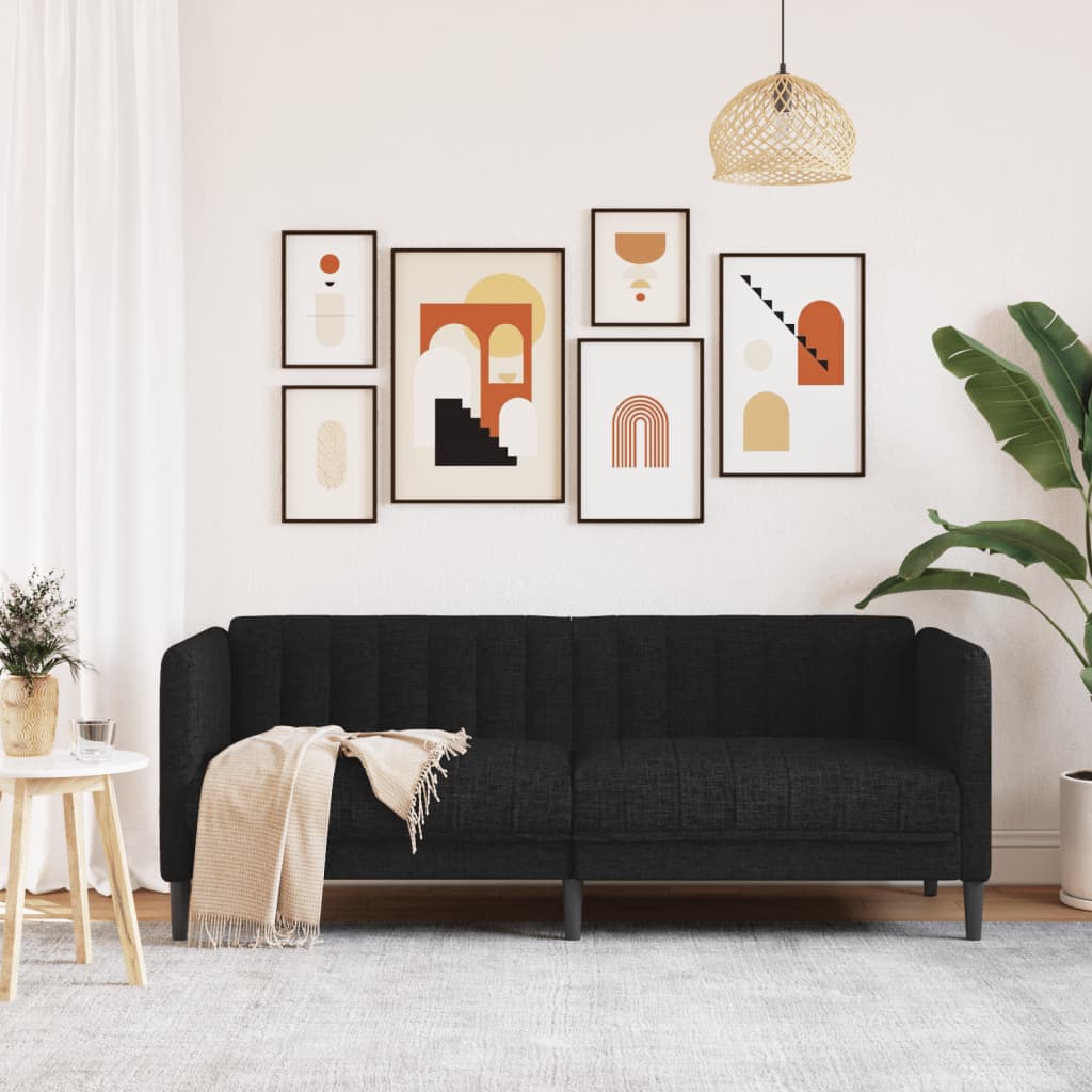 2 seater black fabric sofa