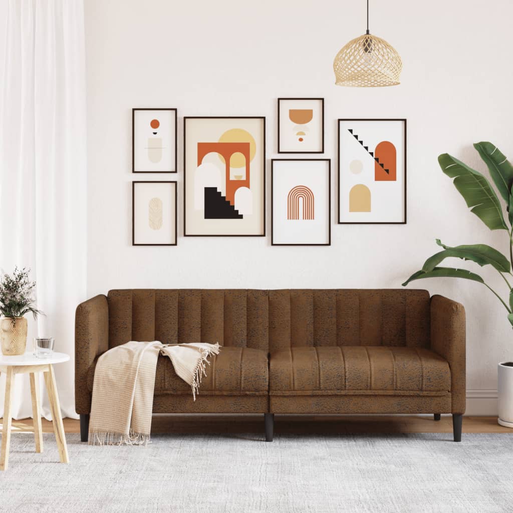 2-seater sofa in brown faux suede