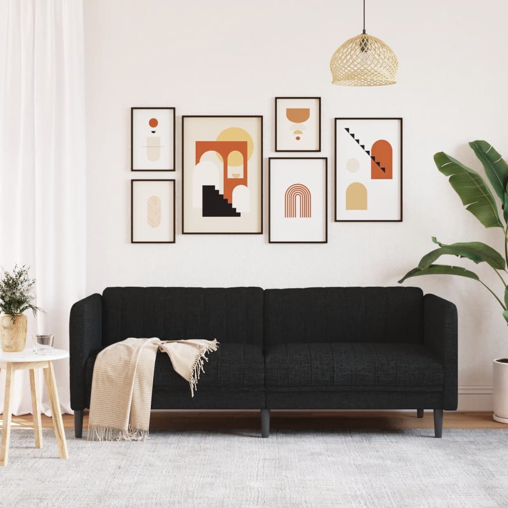 3 seater black fabric sofa