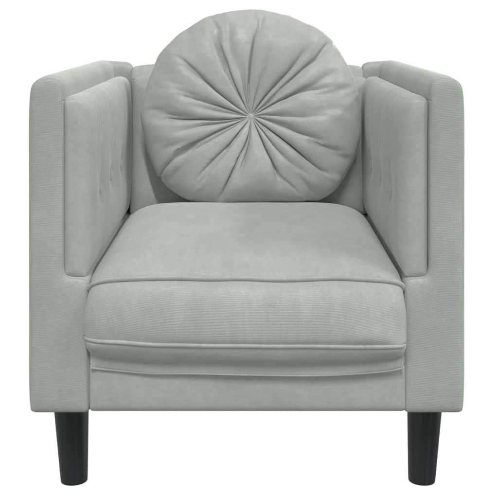 Armchair with light grey velvet cushion