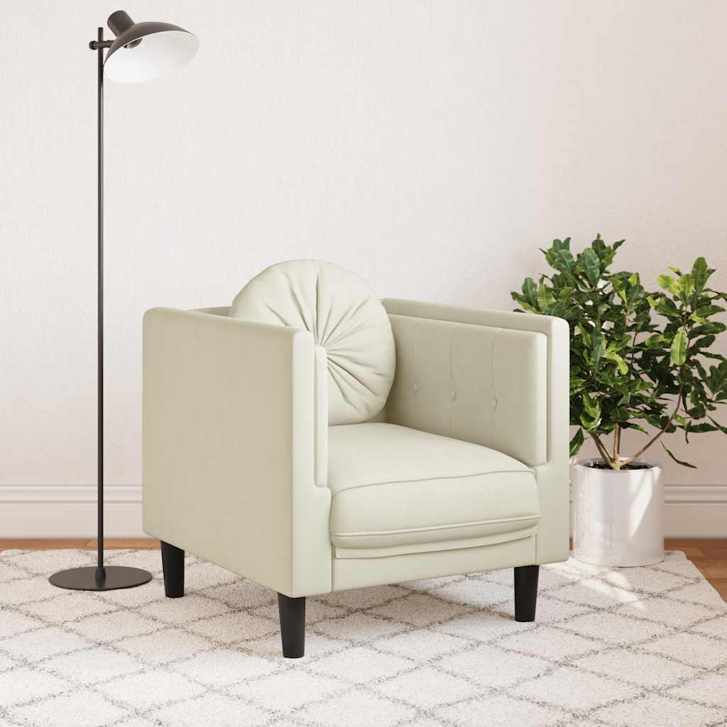 Armchair with cream-colored velvet cushions