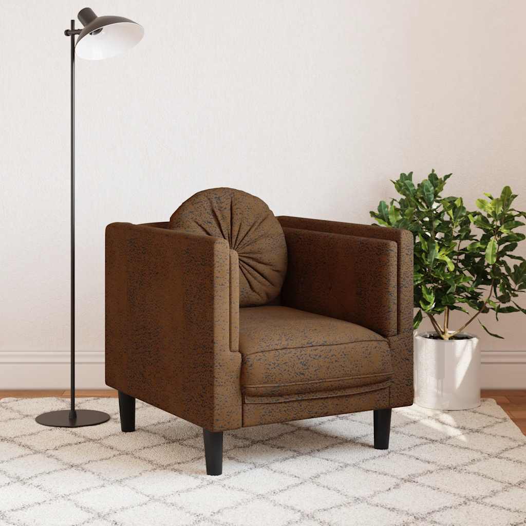 Armchair with brown faux suede cushion