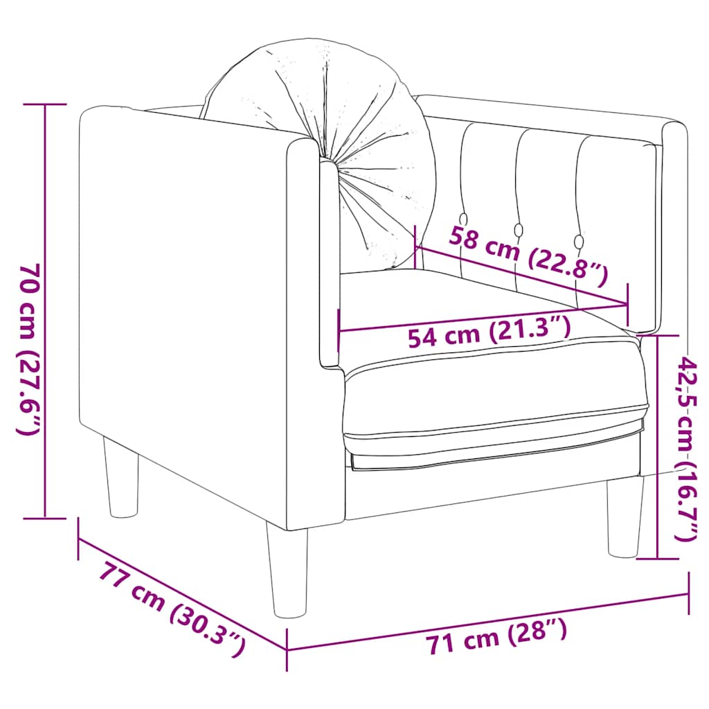 Armchair with brown faux suede cushion