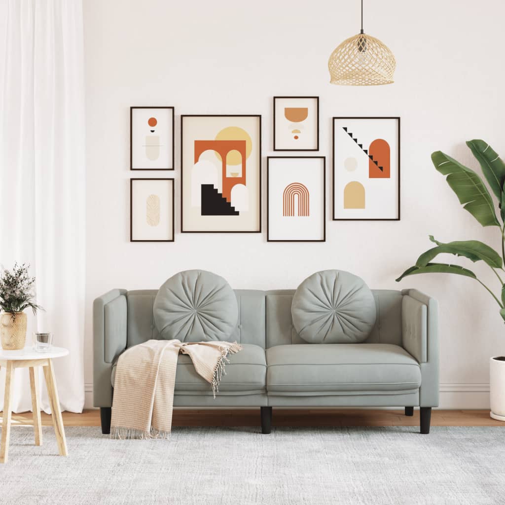 2-seater sofa with cushions in light grey velvet