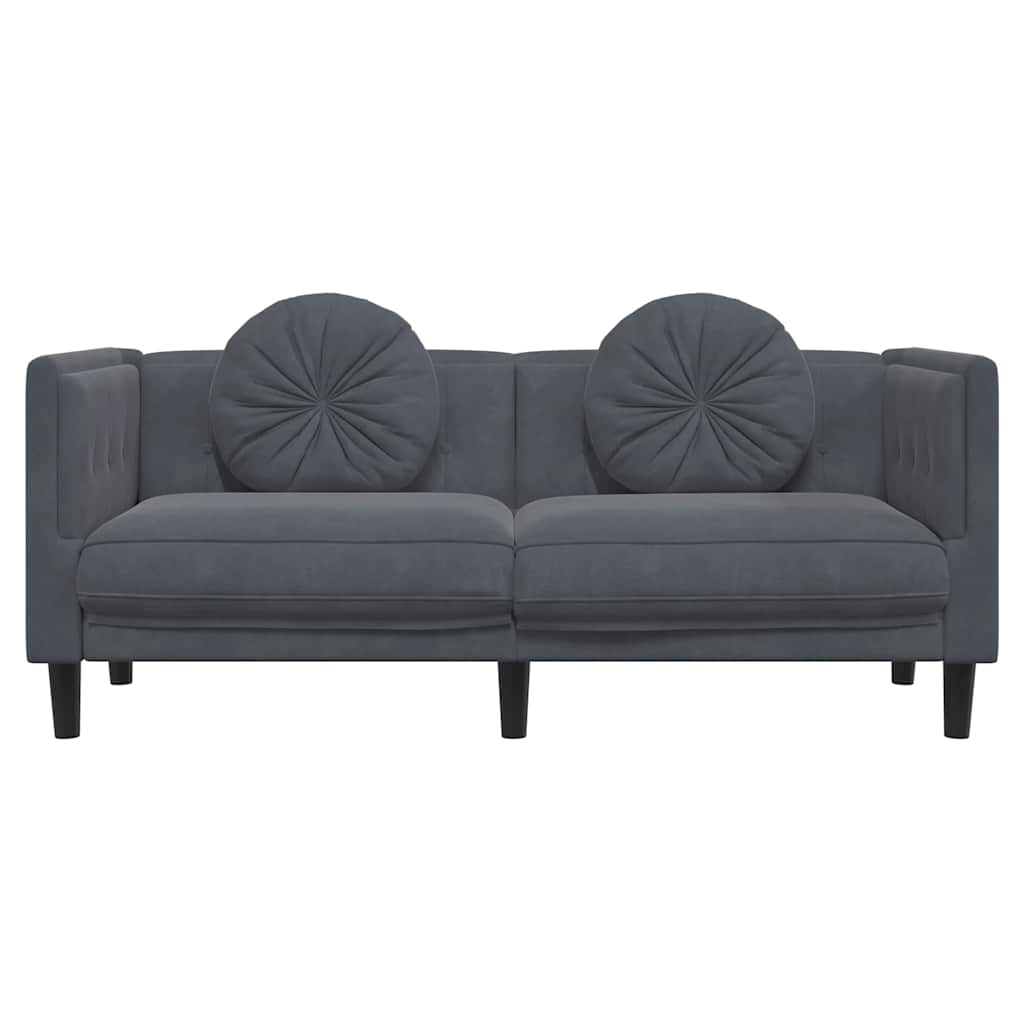 2-seater dark grey velvet sofa with cushions