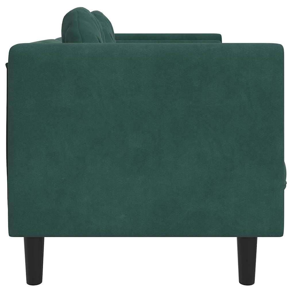 2-seater dark green velvet sofa with cushions
