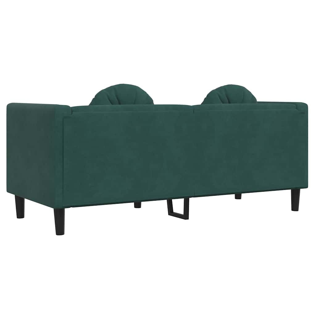 2-seater dark green velvet sofa with cushions