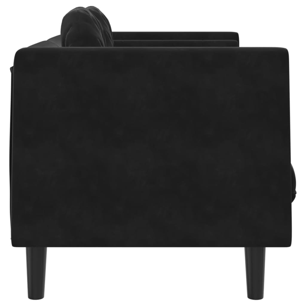 2-seater black velvet sofa with cushions