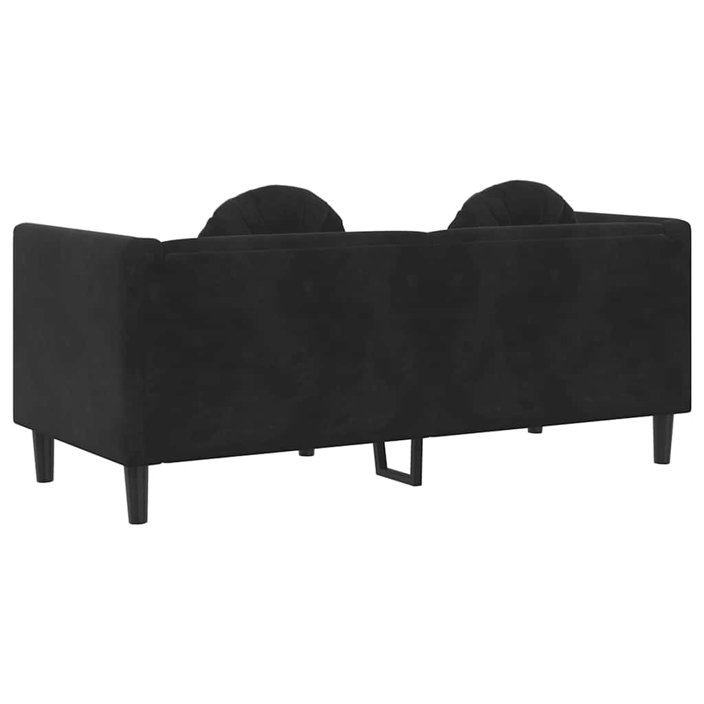 2-seater black velvet sofa with cushions
