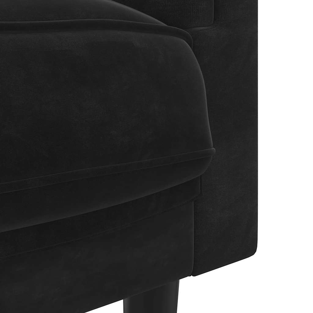 2-seater black velvet sofa with cushions