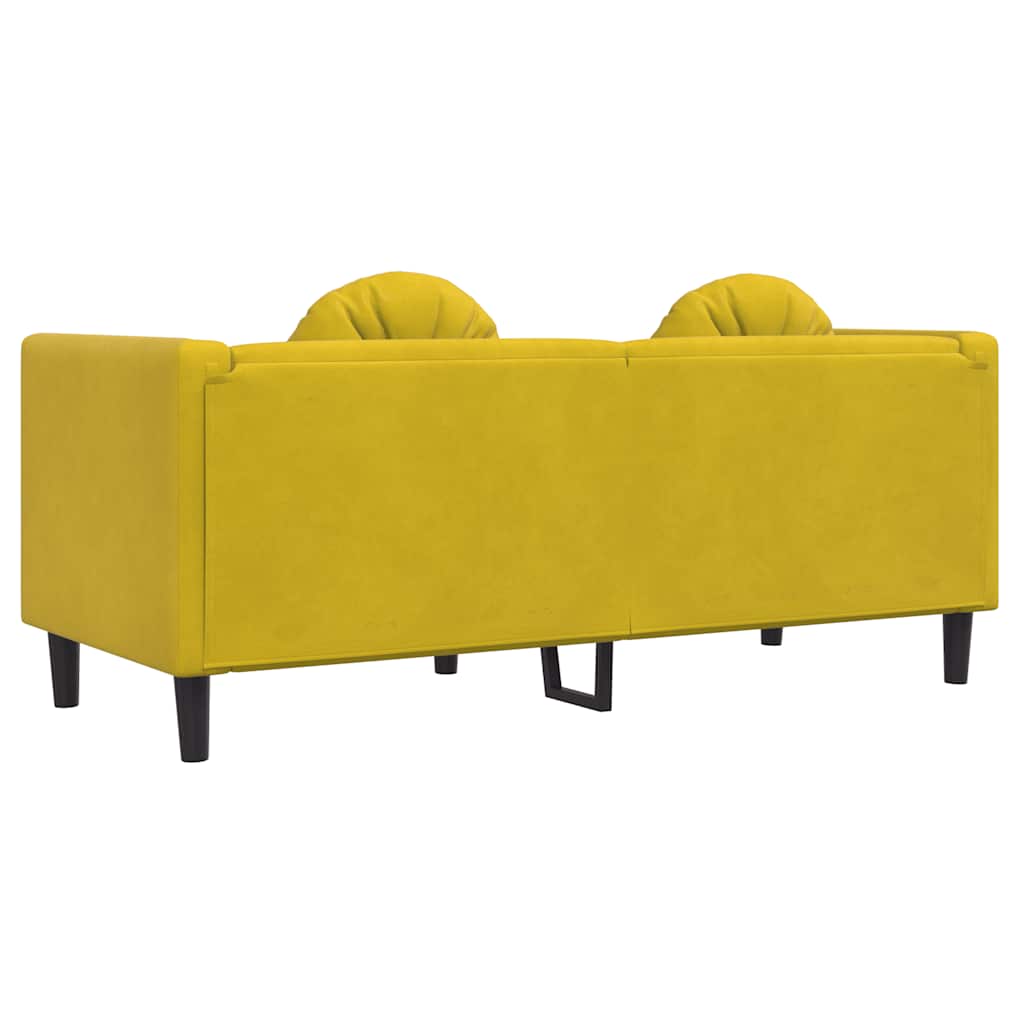 2-seater yellow velvet sofa with cushions