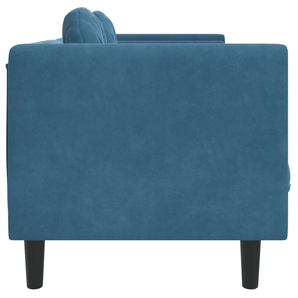 2-seater blue velvet sofa with cushions