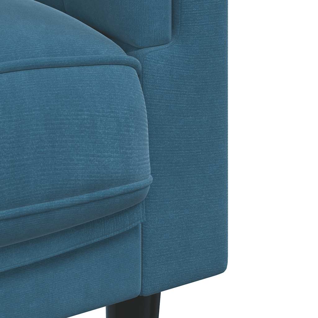 2-seater blue velvet sofa with cushions