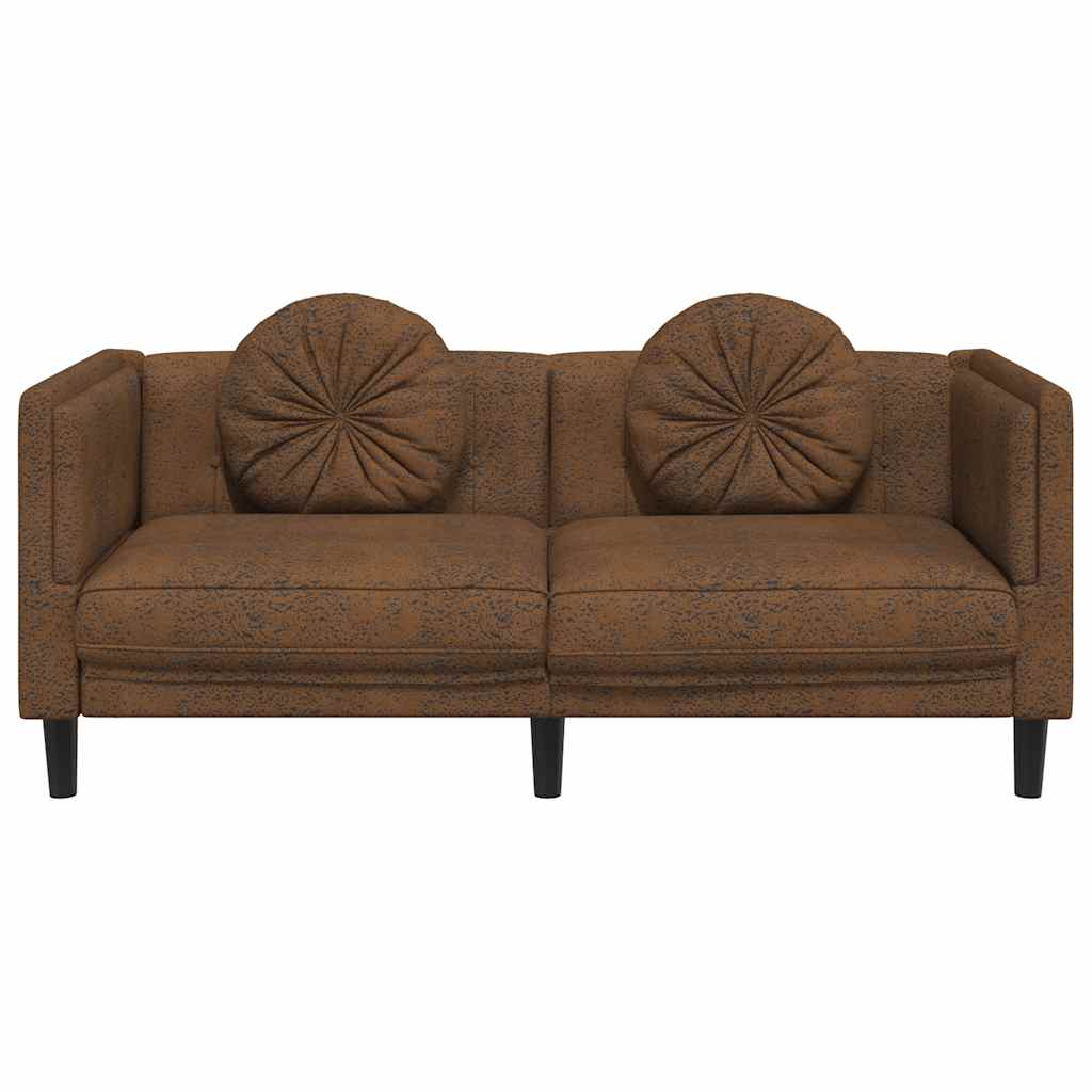 2-seater sofa with cushions in brown faux suede