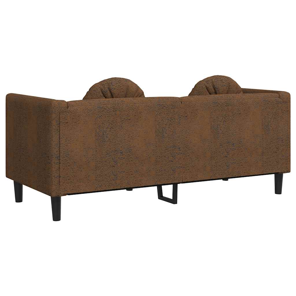 2-seater sofa with cushions in brown faux suede