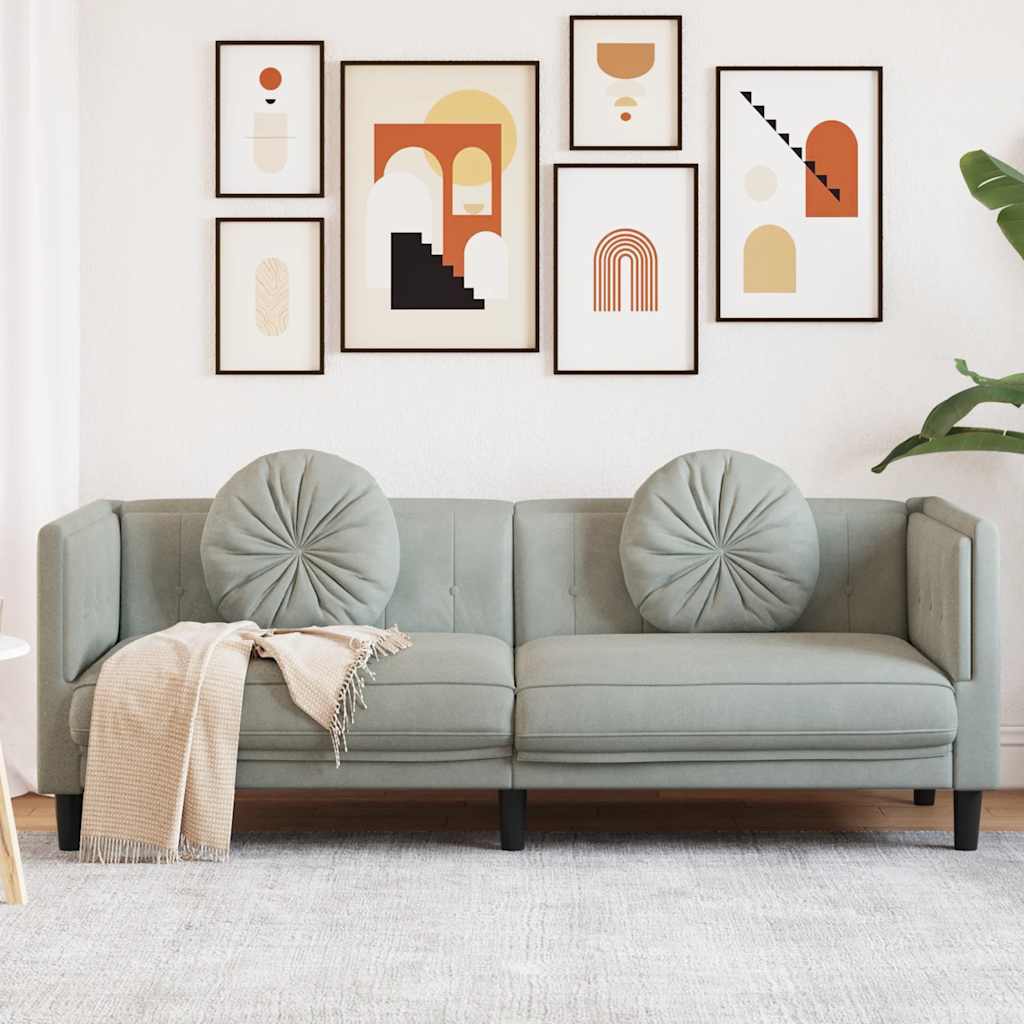 3-seater sofa with cushions in light grey velvet