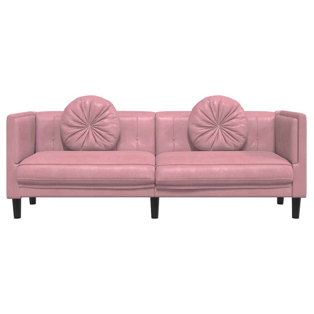 3-seater pink velvet sofa with cushions