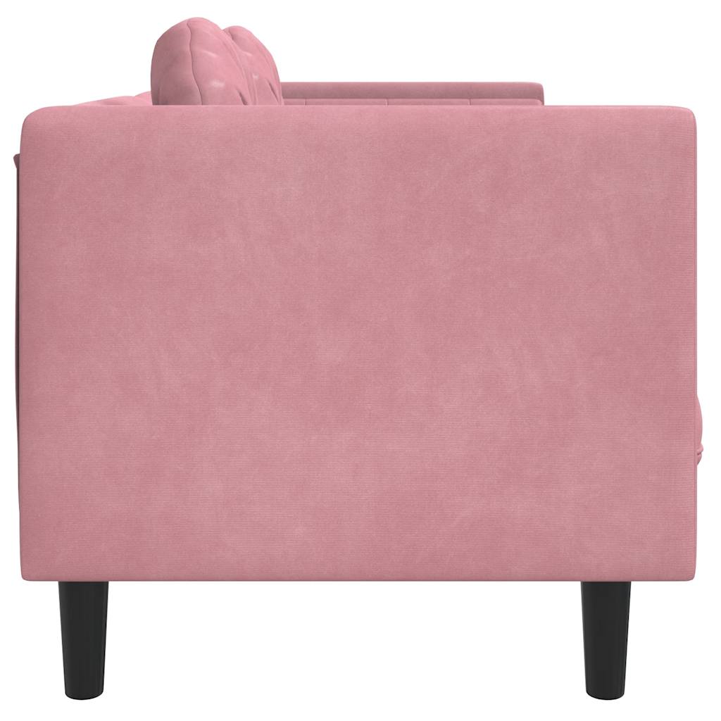 3-seater pink velvet sofa with cushions