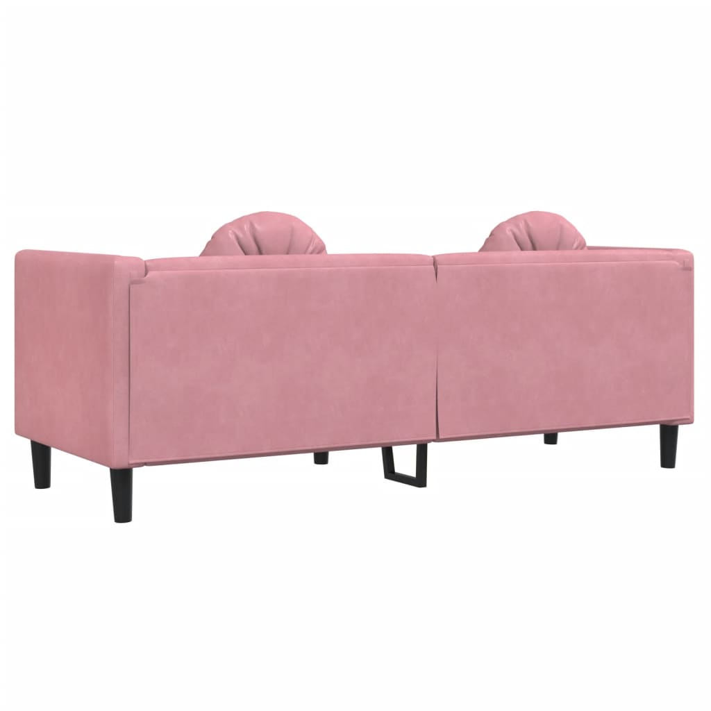 3-seater pink velvet sofa with cushions