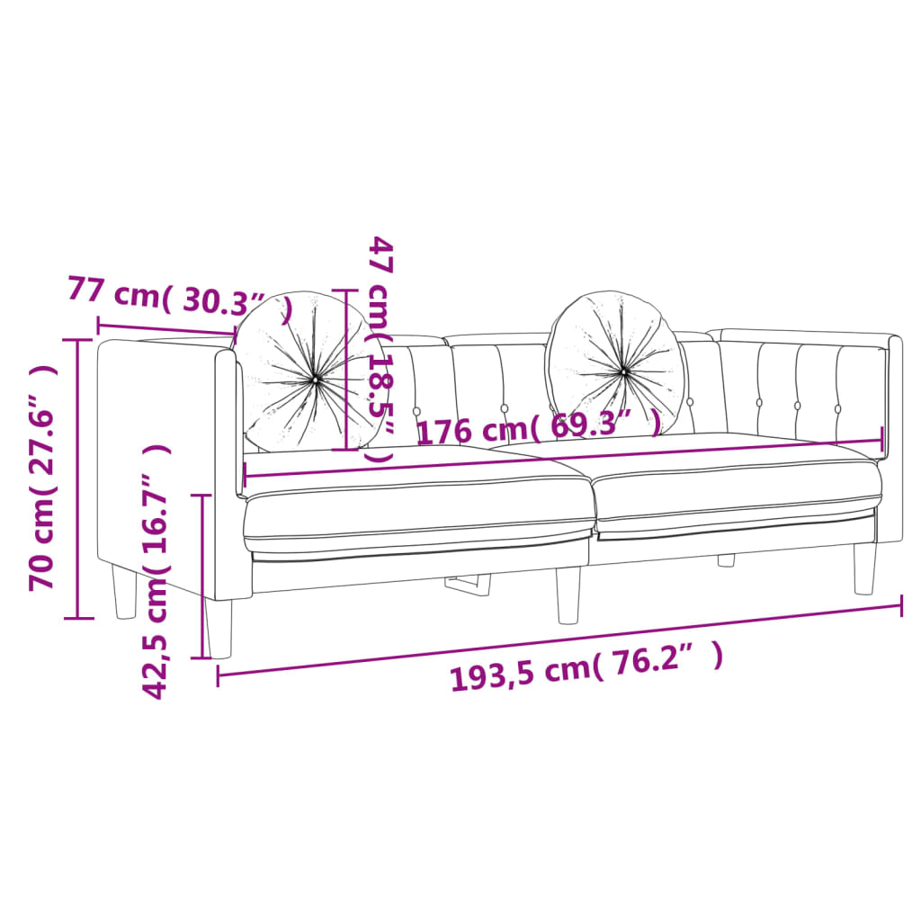 3-seater pink velvet sofa with cushions