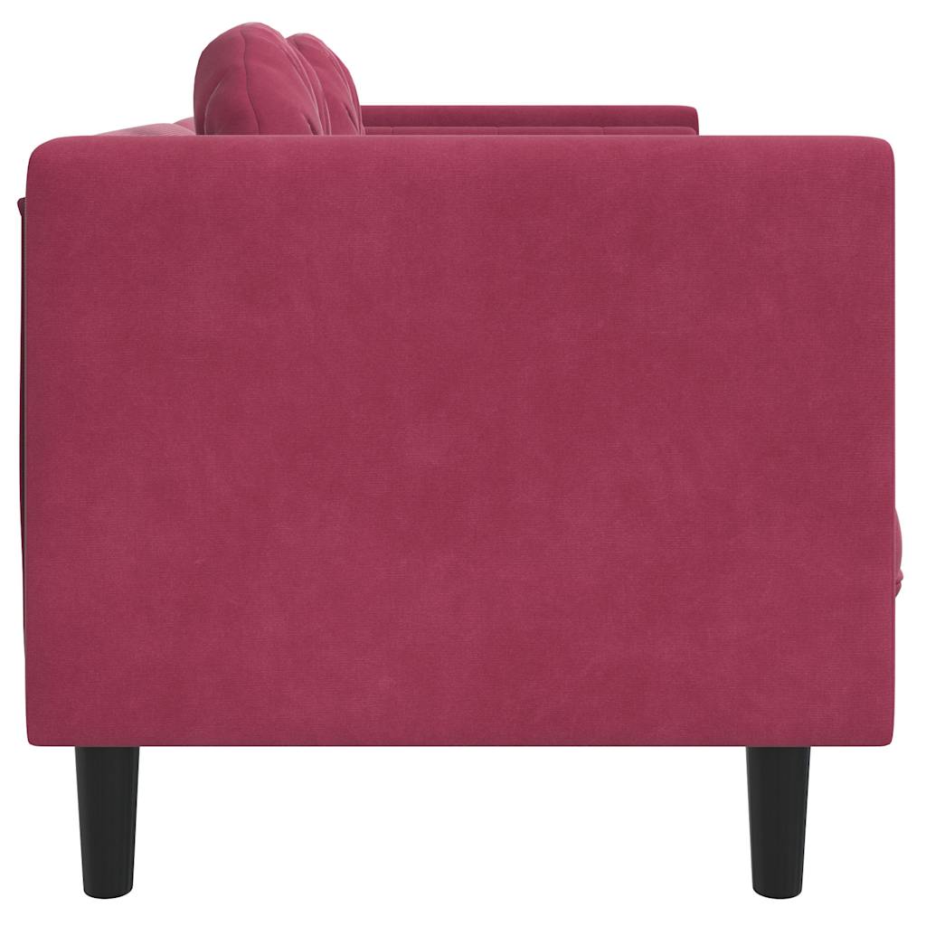 3-seater red velvet sofa with cushions