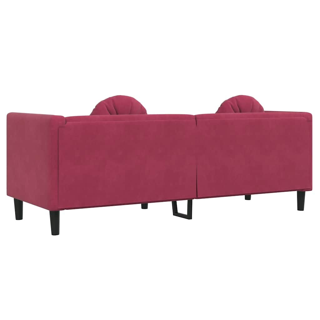 3-seater red velvet sofa with cushions