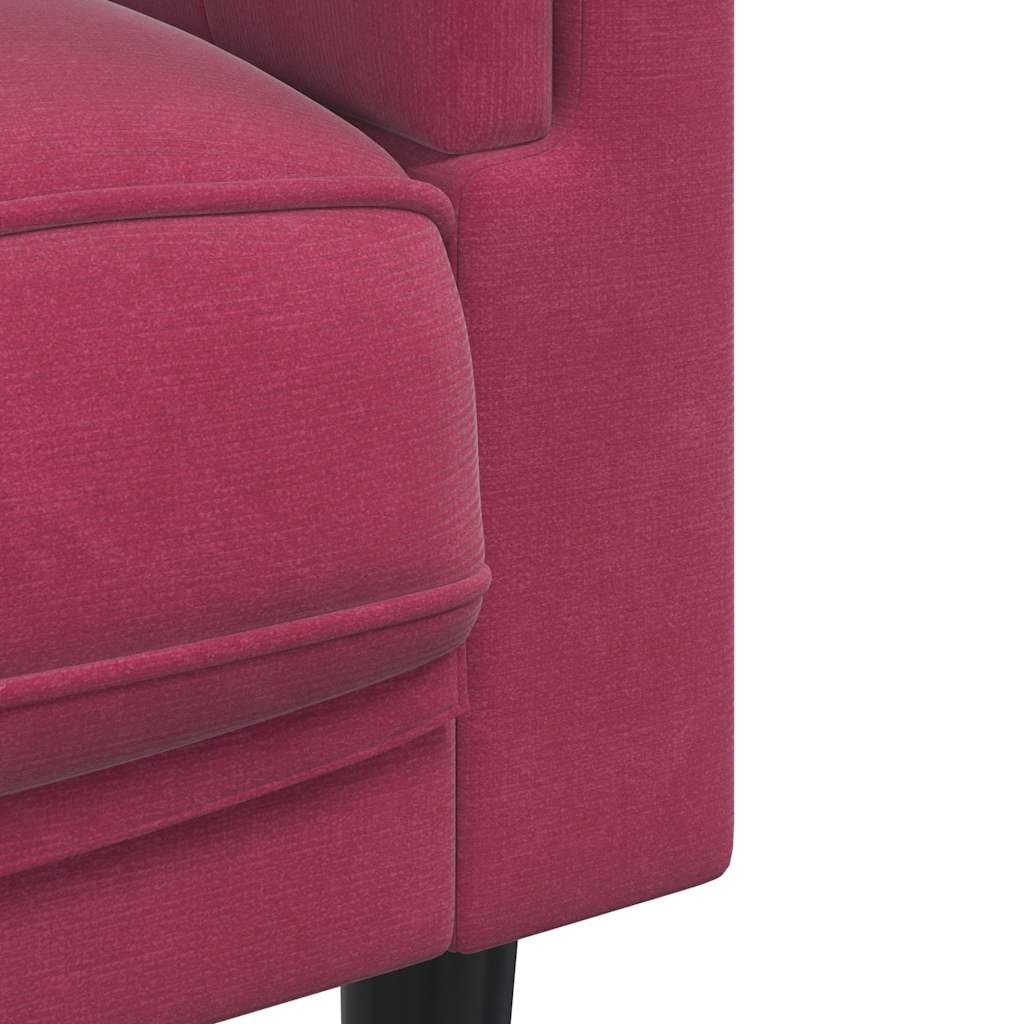 3-seater red velvet sofa with cushions
