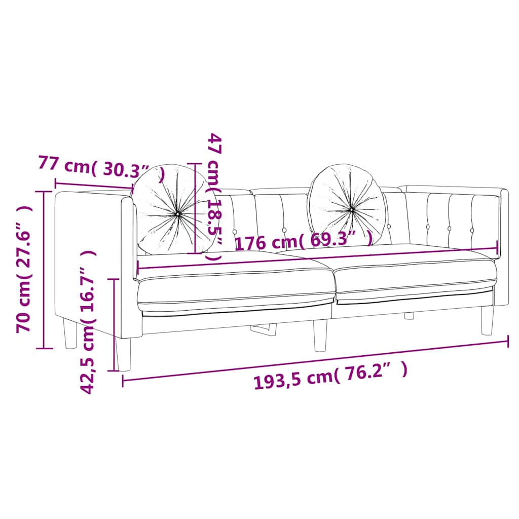 3-seater red velvet sofa with cushions