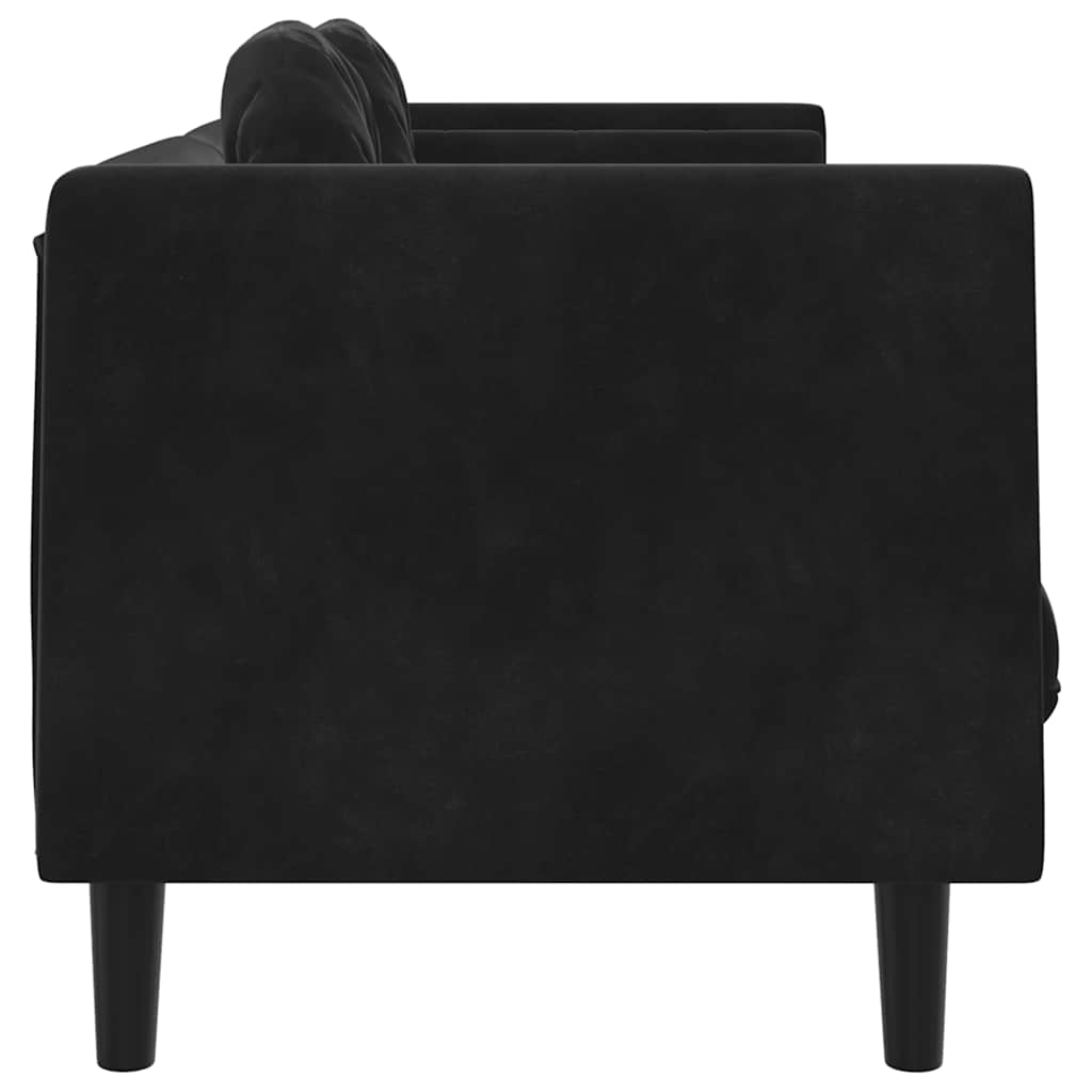 3-seater black velvet sofa with cushions