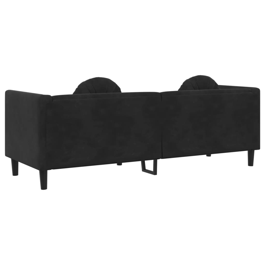 3-seater black velvet sofa with cushions