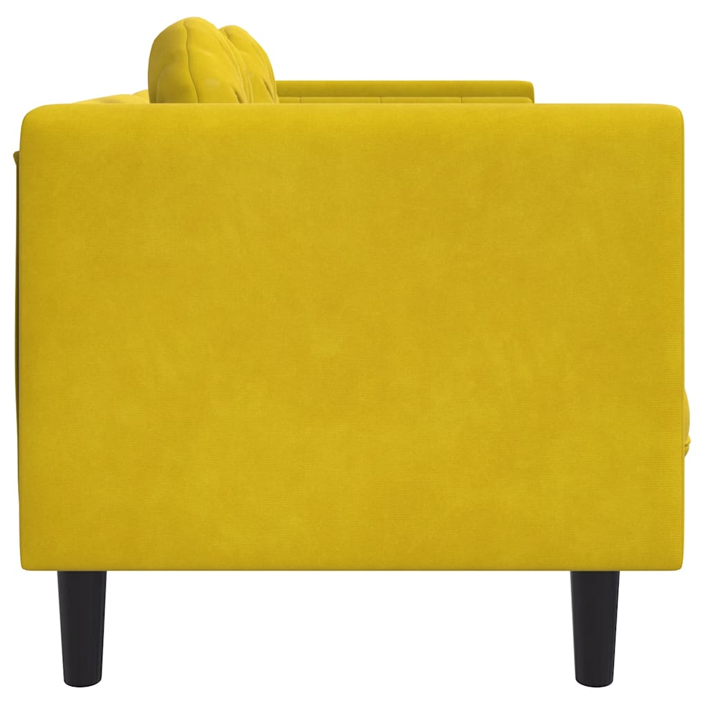 3-seater yellow velvet sofa with cushions