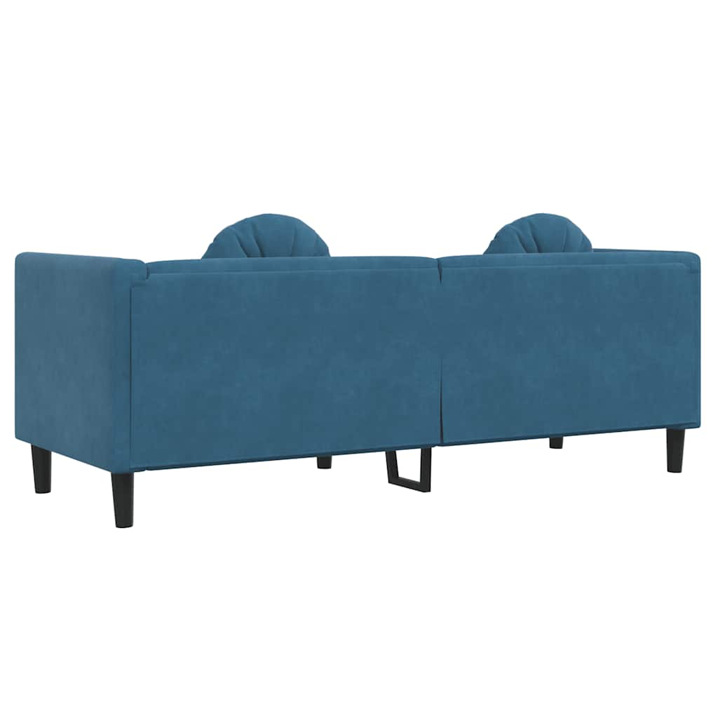 3-seater blue velvet sofa with cushions