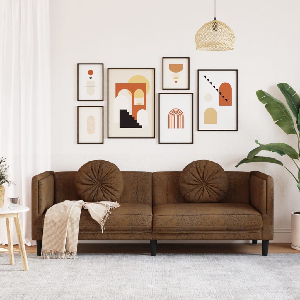 3-seater sofa with cushions in brown faux suede